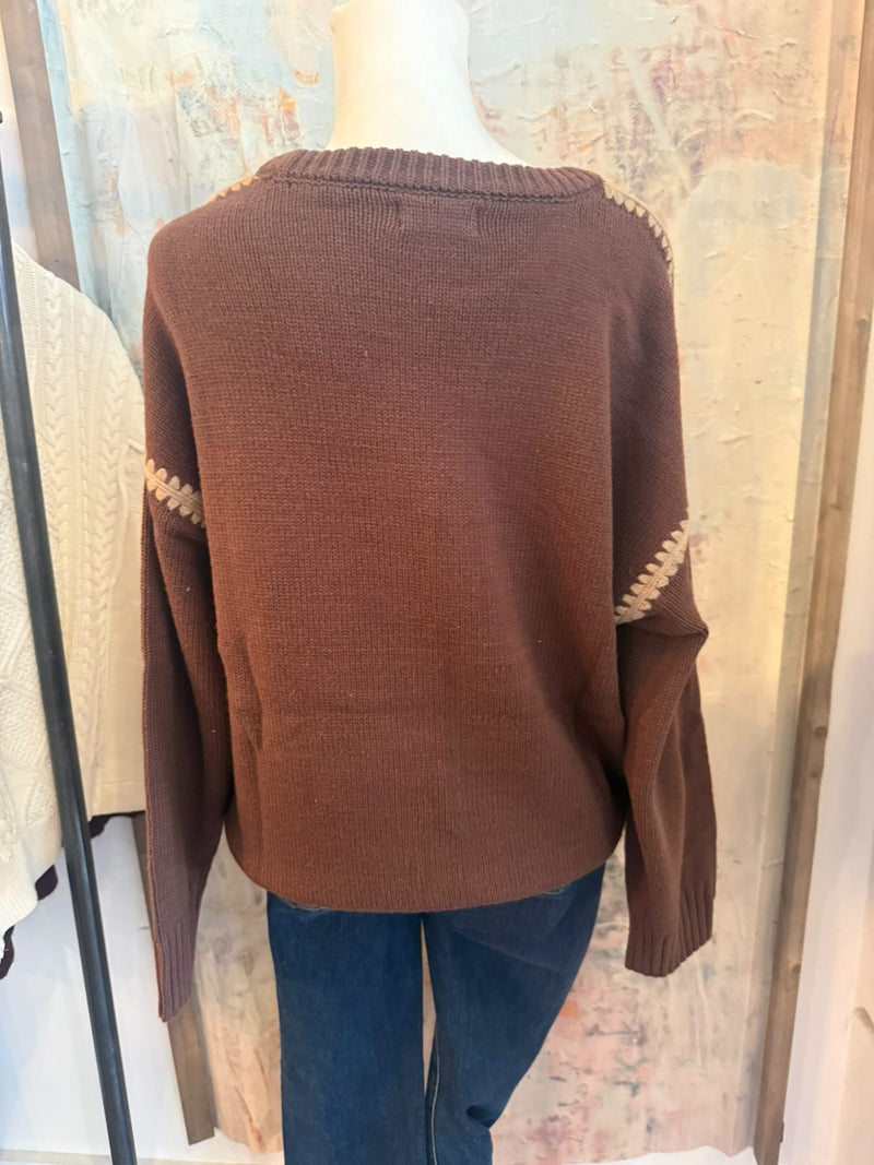 Contrast Stitch Crew Neck Pullover Sweater