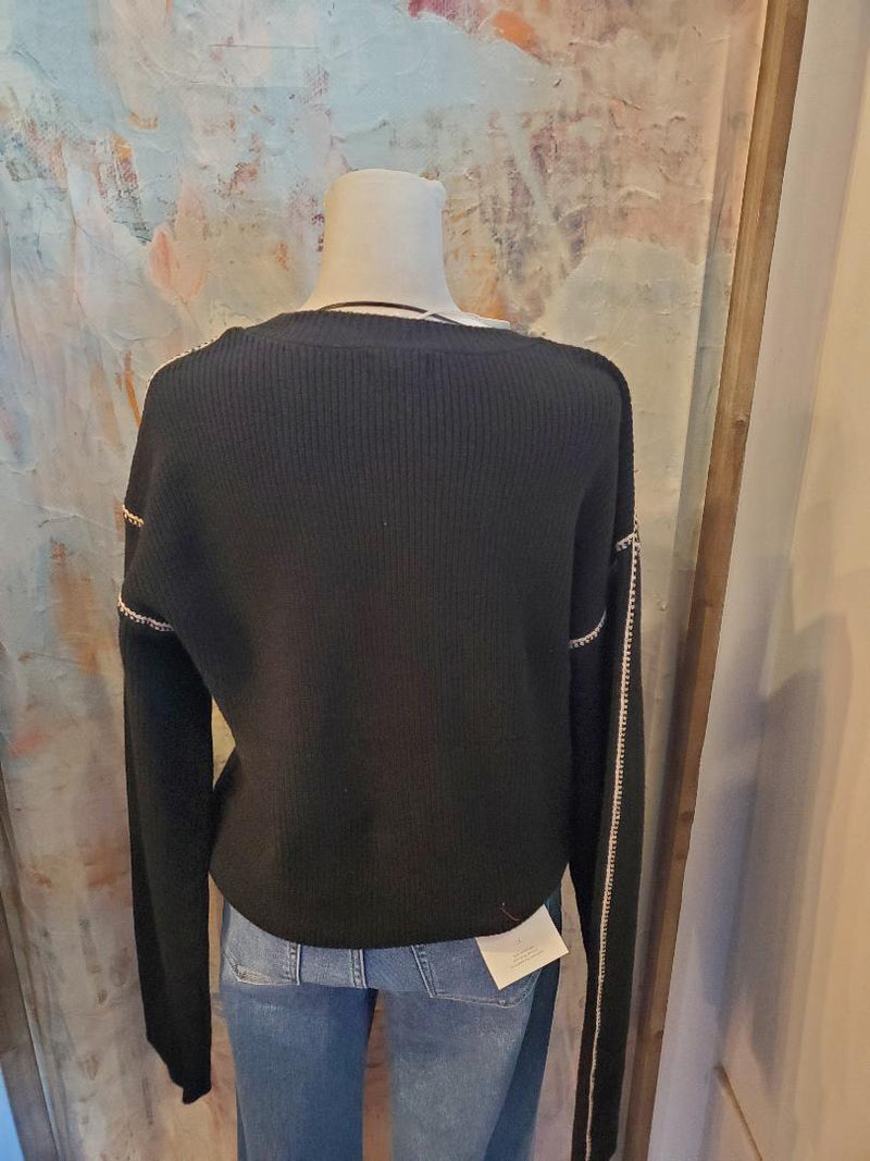 Trim Detail Rib Sweater Top