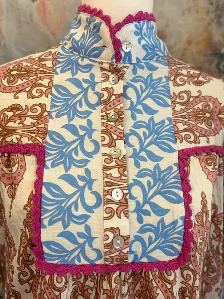 Tri Print Top with Button Detail