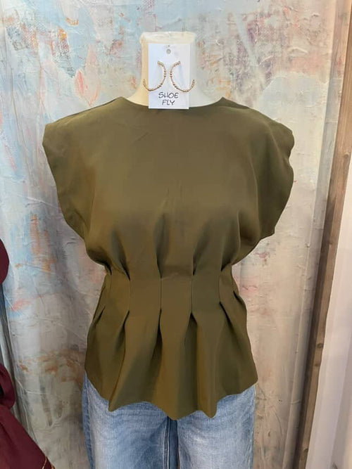 Round Neck Waist Pleat Top