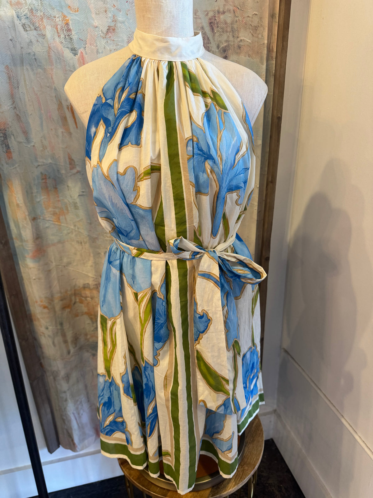High Neck Tie Front Print Dress