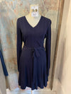 Long Sleeve Navy Sweater Dress with Tie