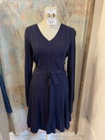 Long Sleeve Navy Sweater Dress with Tie