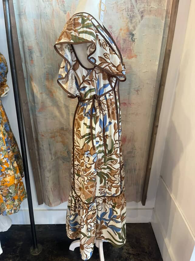 Brown Floral Side Tie Dress