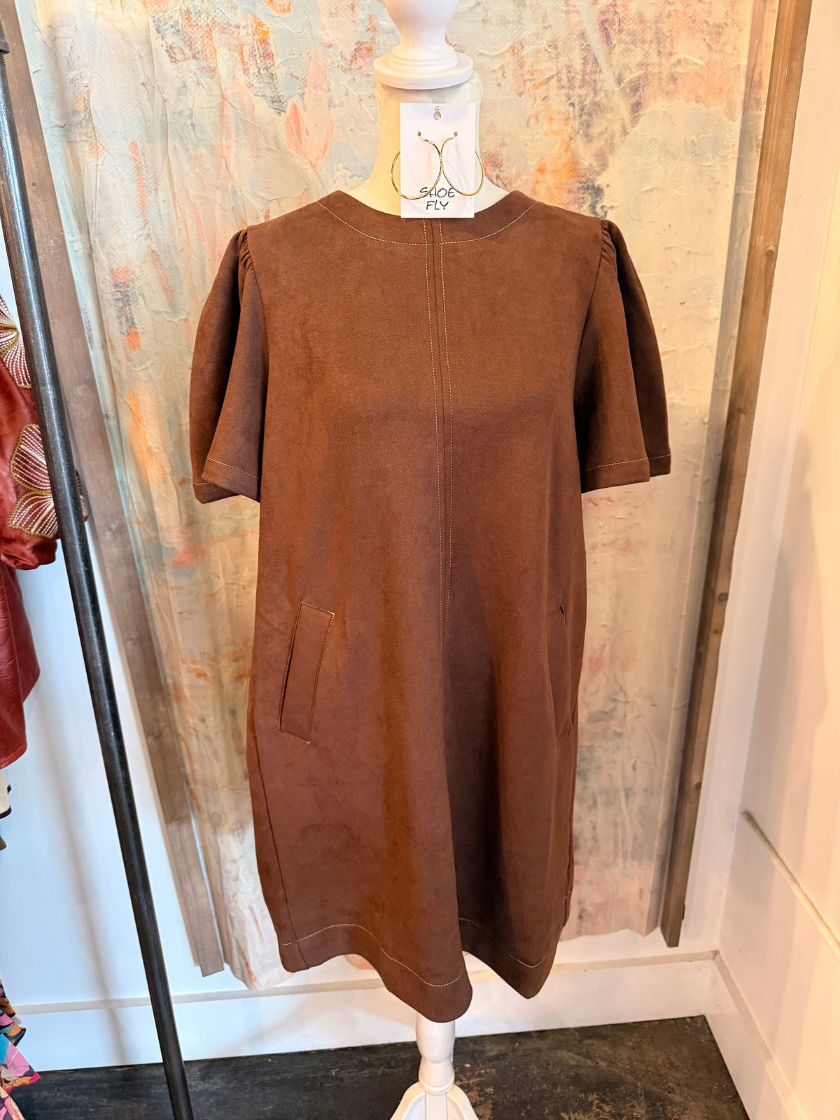Suede Short Sleeve Dress__