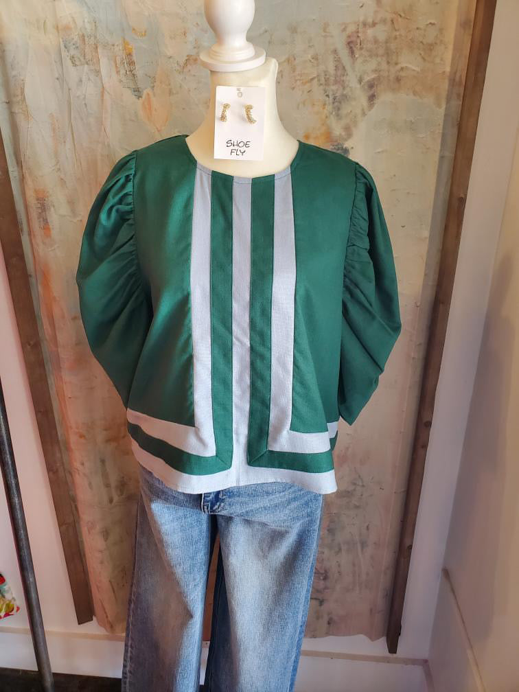 Two Tone Stripe 3/4 Sleeve Top