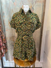 Olive Print Button Down Romper