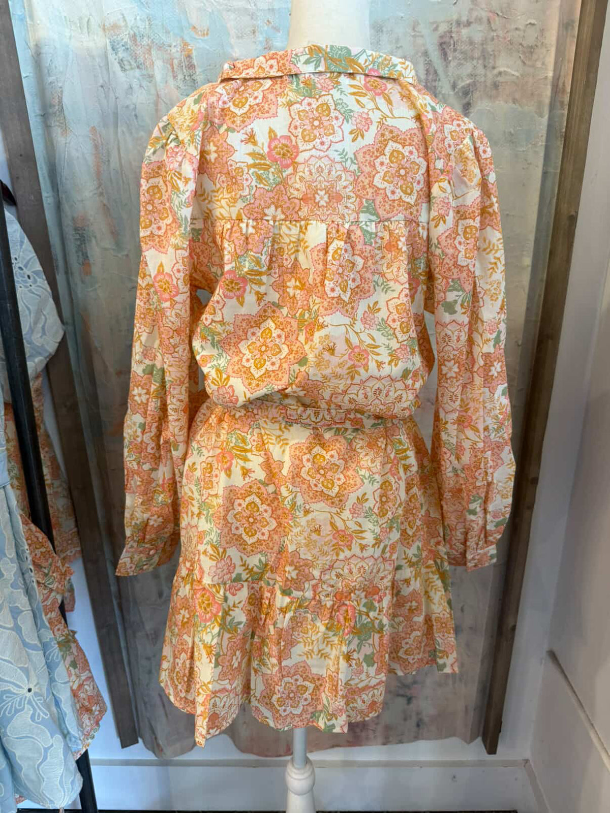 Front Button Closure Ruffled Detail Dress with Pockets