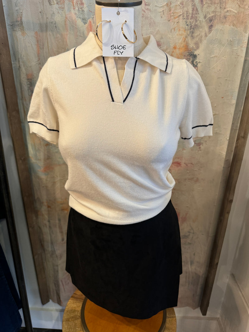 Contrast Trim Knitted Polo Top