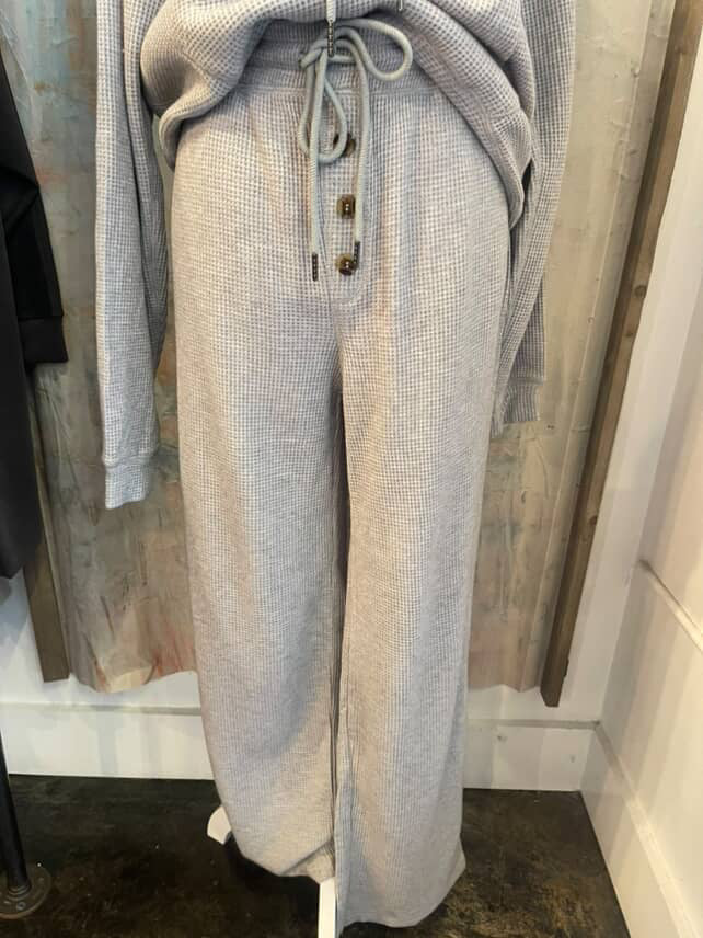 Waffle Knit Button Detail Elastic Band Pants