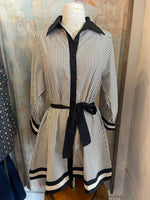 Tie Waist Detail Collar Stripe Dress