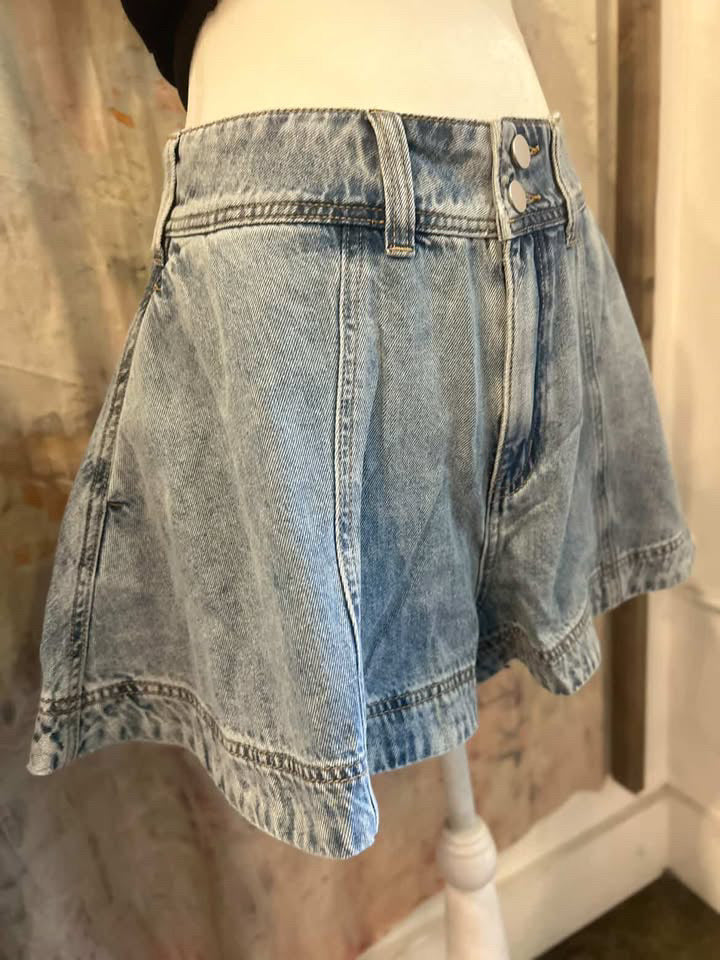 Washed Denim Wide Leg Shorts