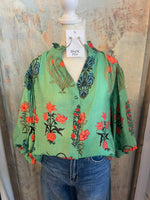 3/4 Printed Button Down Top