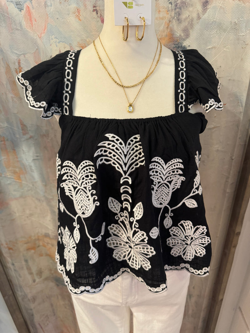 Embroidery Linen Sleeveless Top