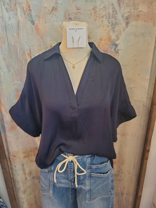 High Low Collar Satin Blouse
