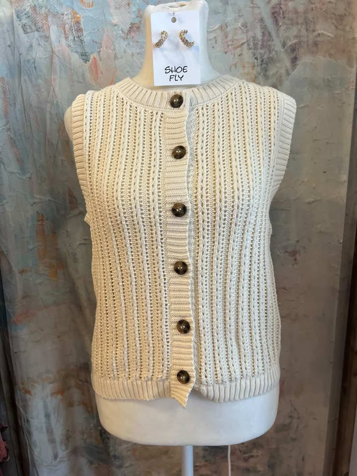 Crew Neck Button Down Top