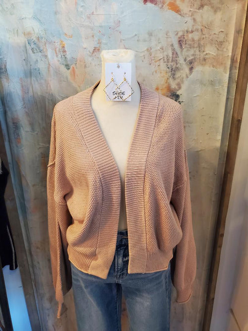 Open Front Waffle Knit Cardigan