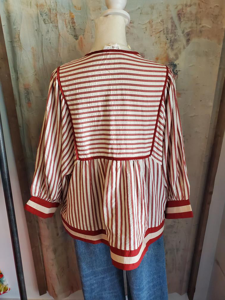 Stripe Peplum Tie Front Top