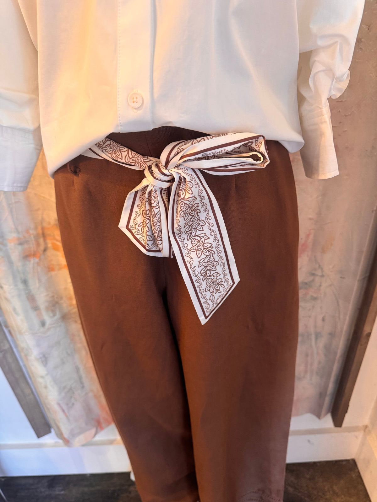 Full Length Wide Pants with Scarf Tie