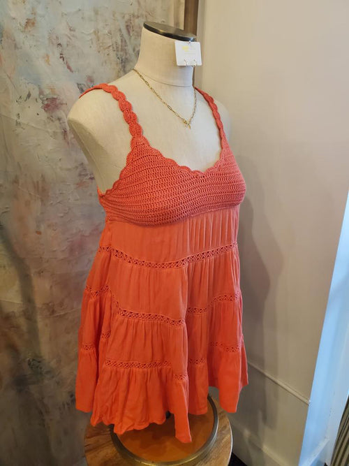 Crochet Scallop Mini Dress