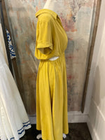 Side Cut Out Mustard Midi  Dress