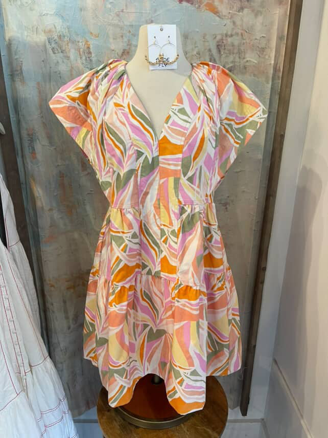 Tropical Print Poplin Dress