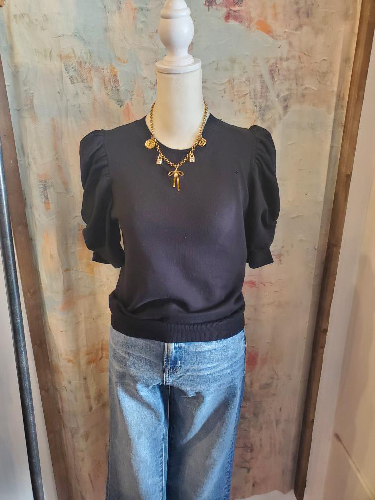 Short Sleeve Round Neck Detail Top