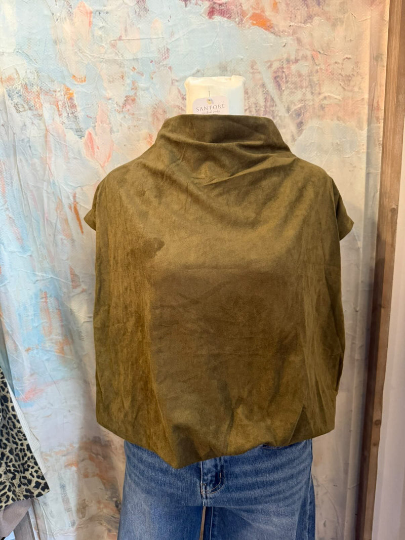 Faux Suede Cap Sleeve Top