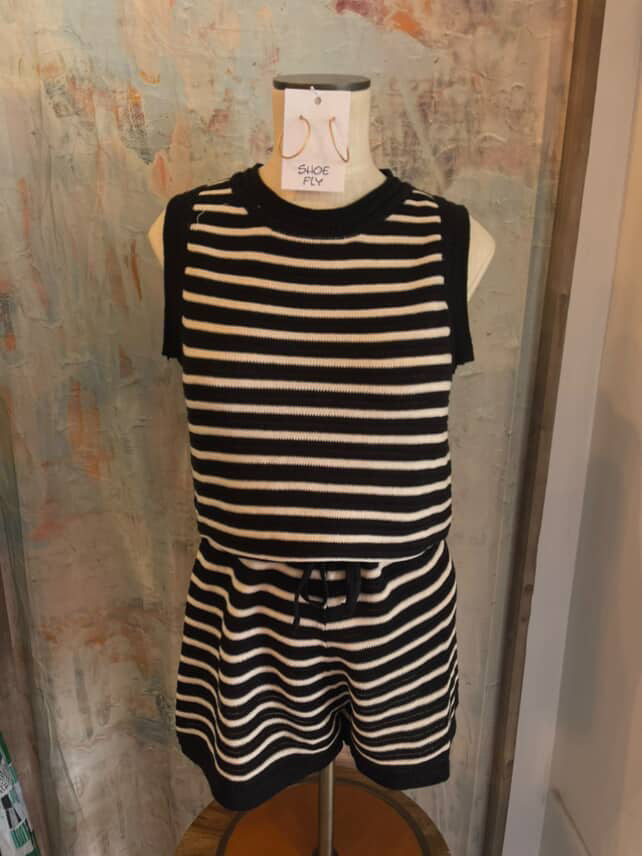 Black/Cream Stripe Romper