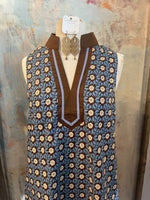 Floral Brown/Chambray Dress with Pockets