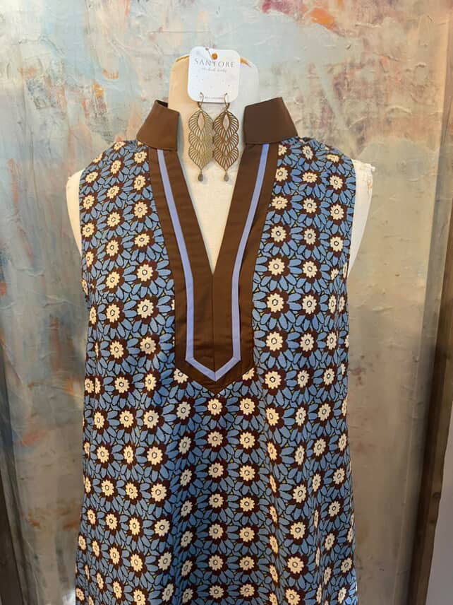 Floral Brown/Chambray Dress with Pockets