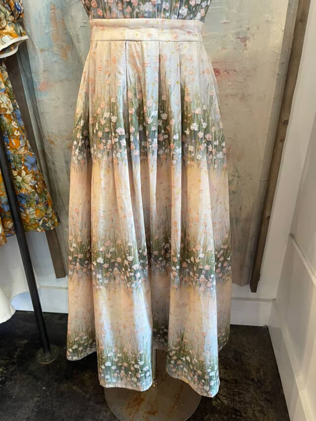 Strapless Pleat Detail Floral Dress with Pocket