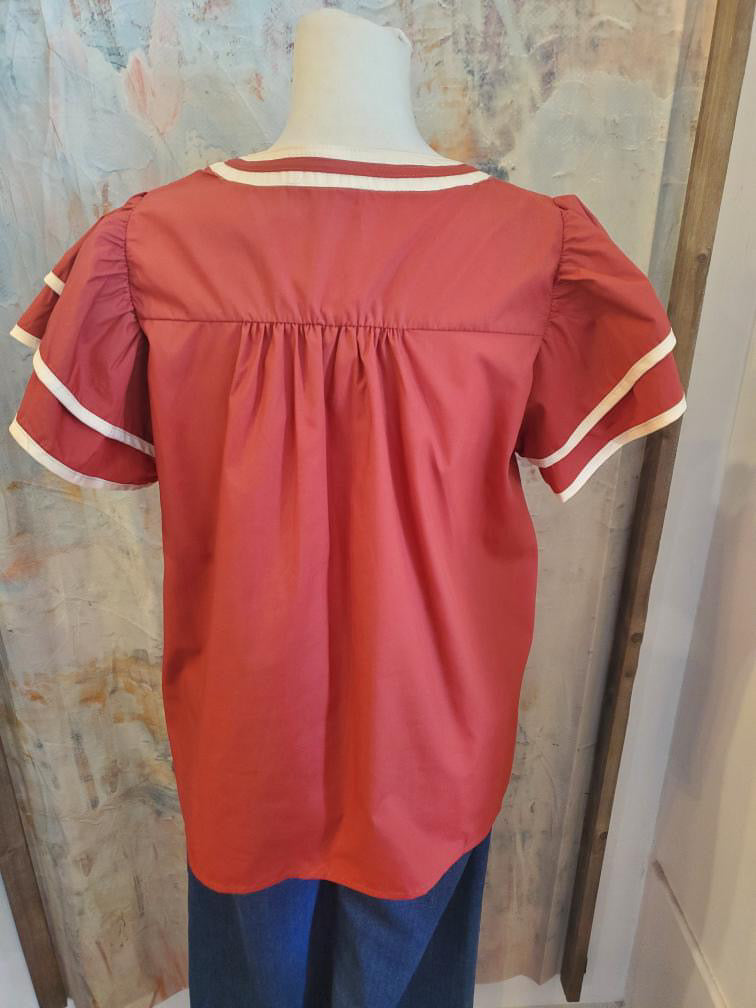 Embroidered Flutter Sleeve Top__