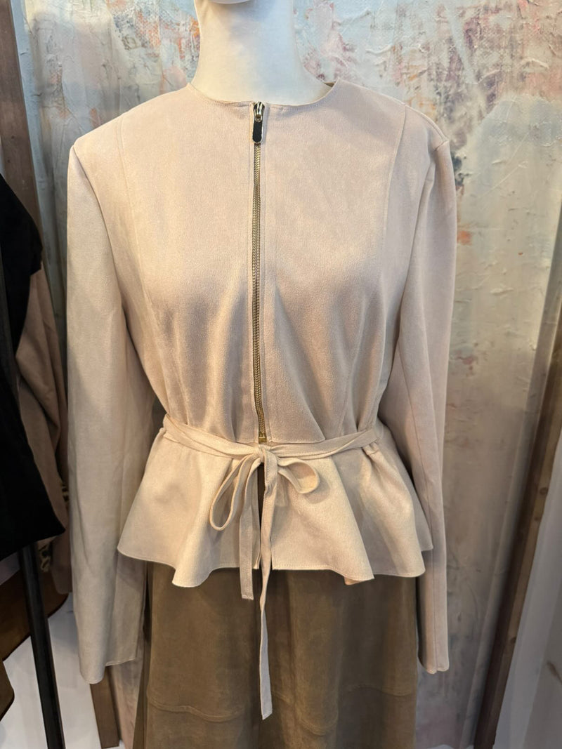 Cream Suede Jacket with Tie