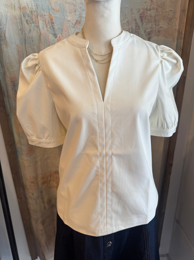 Slit Neck Faux Leather Top