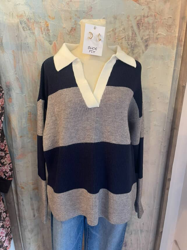 Navy Gray Combo Rugby Top