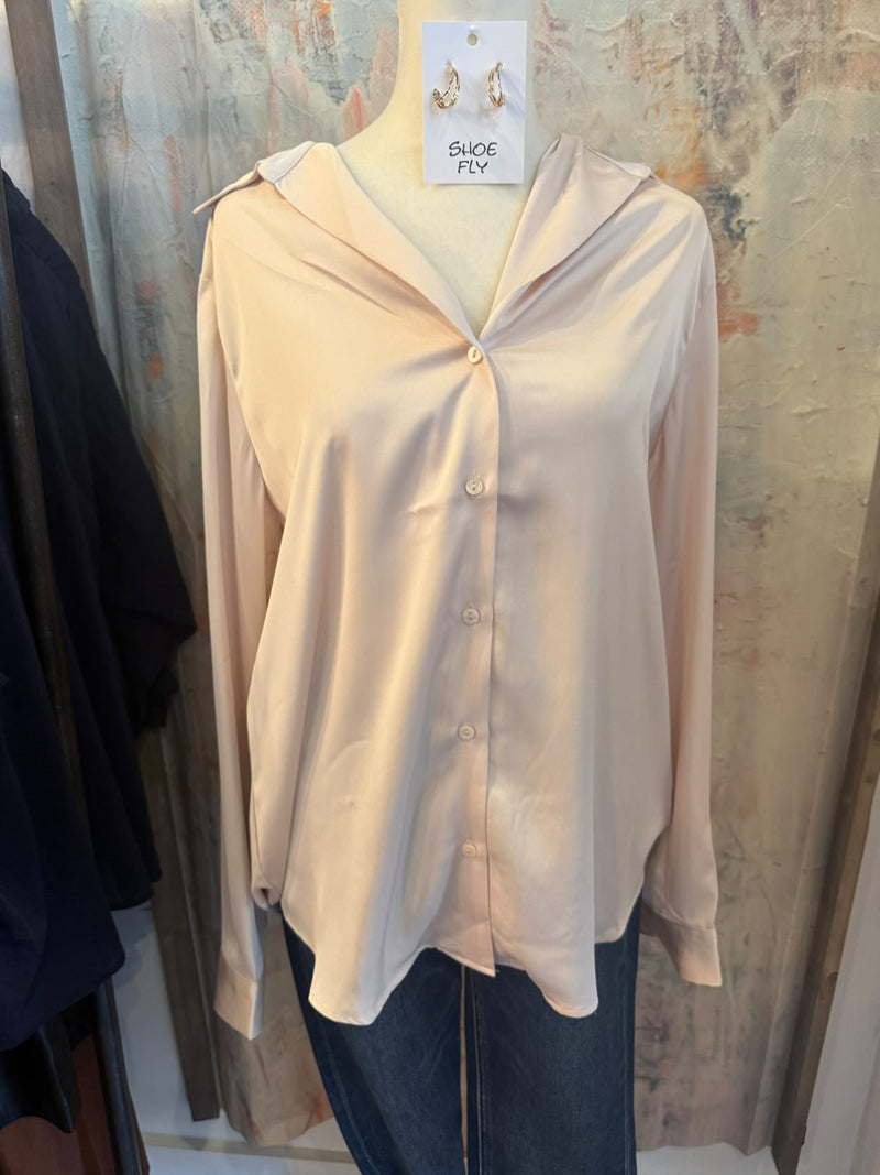 Button Down Long Sleeve Satin Top