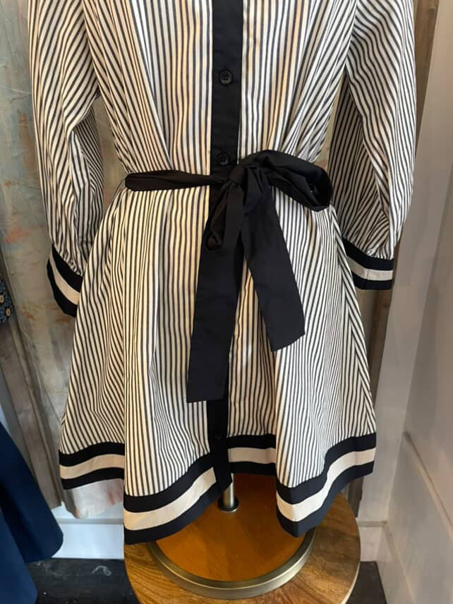 Tie Waist Detail Collar Stripe Dress