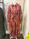 Burgundy Print Dress with Tie Waist