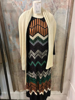 Tie Shoulder Chevron Rib Dress (with cardigan)