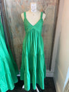 Tiered Green Maxi Dress with Pockets