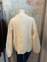 Cable Sweater with Denim Detail