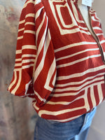 Puff Sleeve Print Top with Border Detail