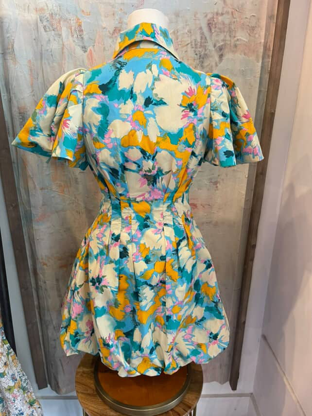 Multi Floral Zip Front Bubble Dress