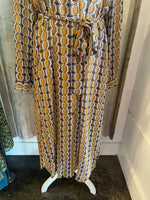 Brown Print Slip Dress with Sheer Overlay and Pockets