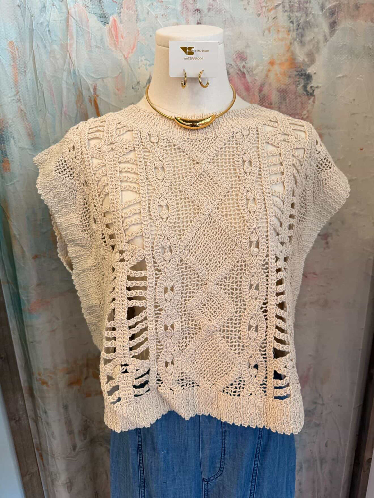 Crochet Knit Beige Top