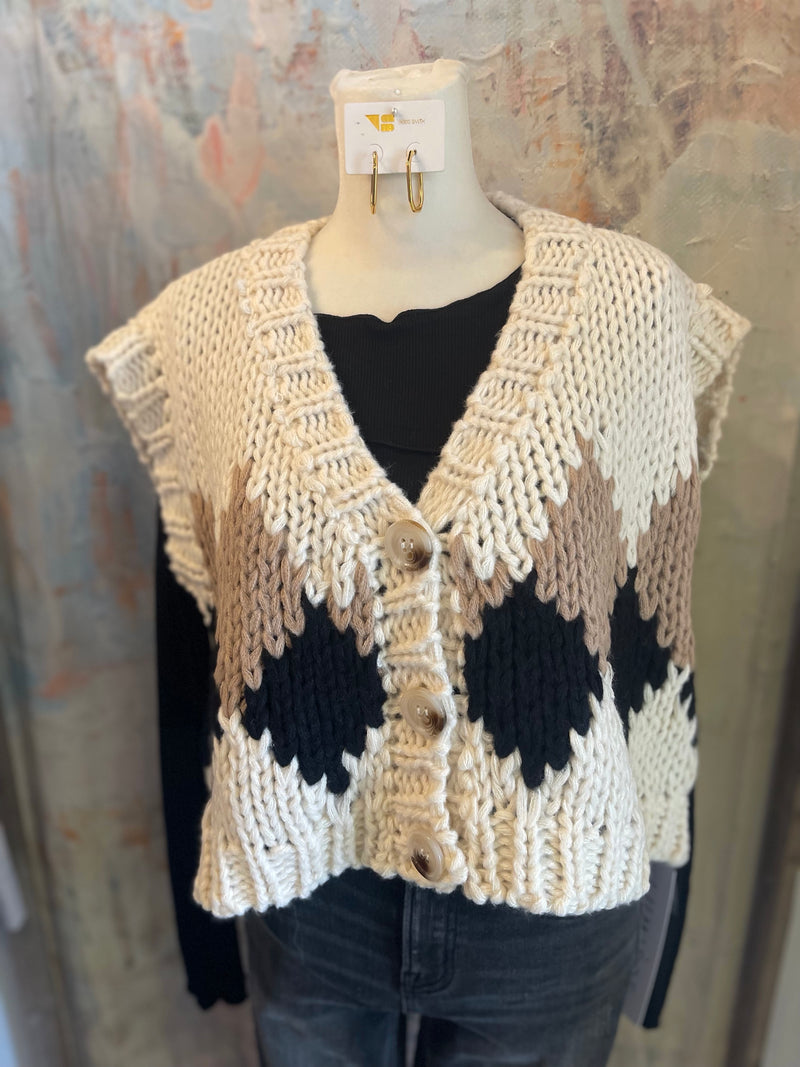 Cream Combo Knit Vest