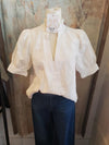 Puff Sleeve White  Embroidered V Neck Top