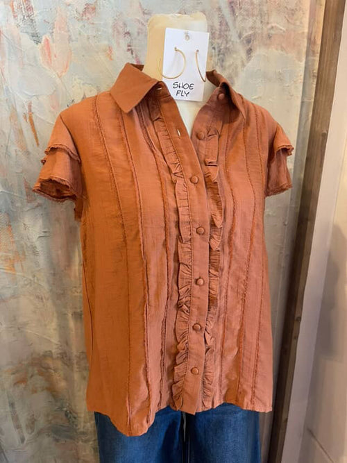 Flutter Sleeve Button Down Top