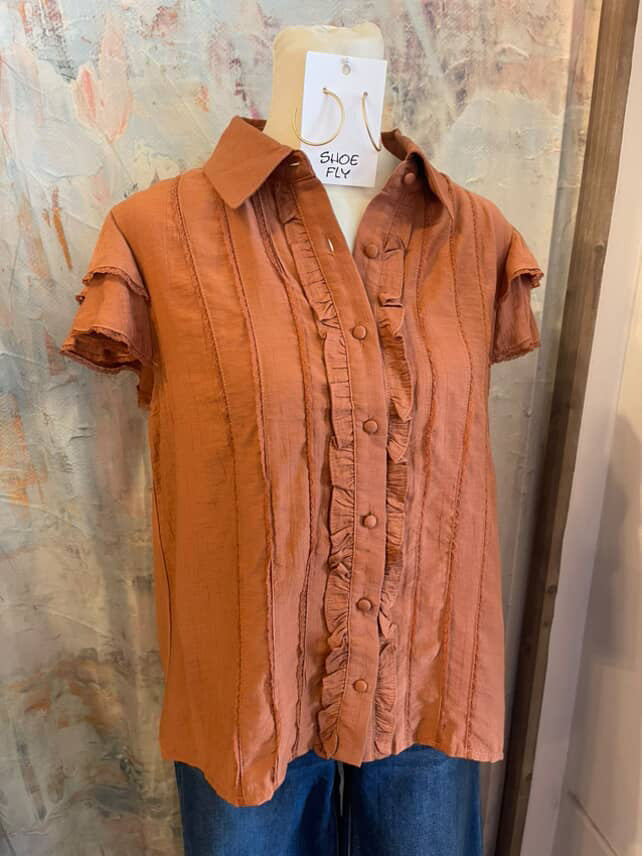 Flutter Sleeve Button Down Top